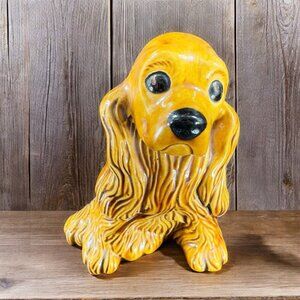 Vintage Hand Painted Dog Figurine Decor Brown Glazed Figurine Houseware Decor